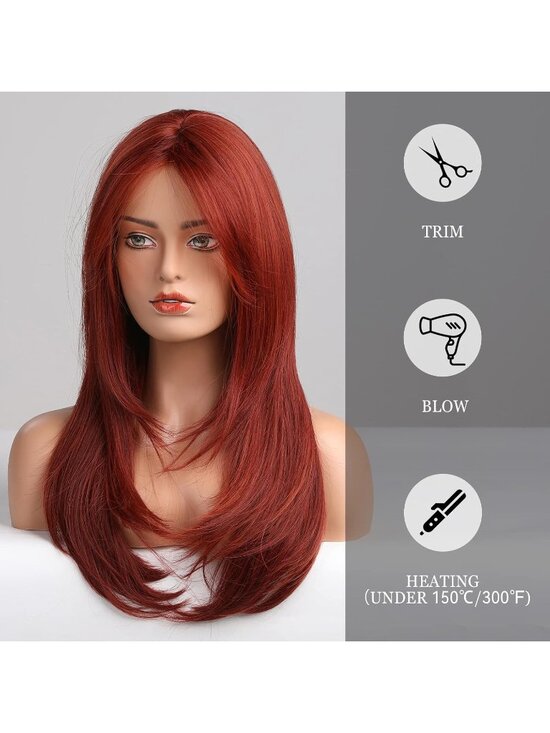 Women Red Heat Resistant Long Curly Shoulder Length Synthetic Wigs